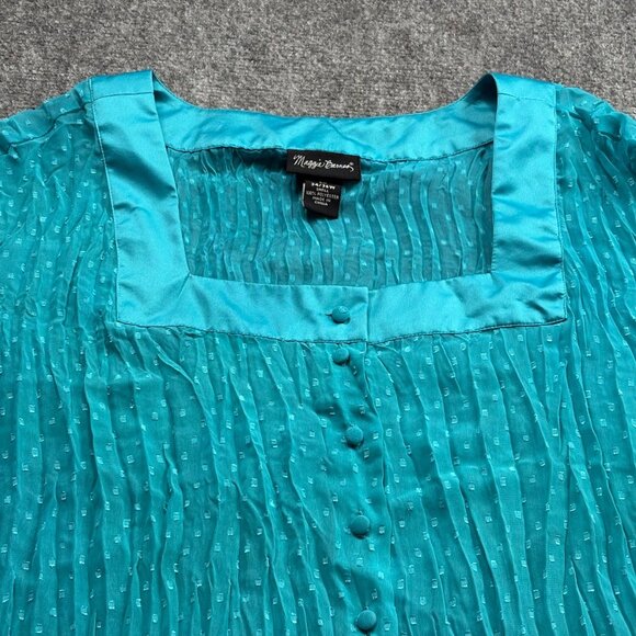 Maggie Barnes Blouse Womens 5X 34/36W Aqua Pleated Dot‎ Crinkle Sheer Boho Fairy - Picture 7 of 8